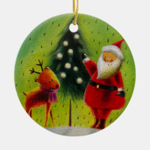 Santa and his Reindeer Ceramic Tree Decoration