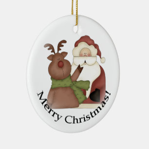 Santa and His Reindeer  Ceramic Tree Decoration