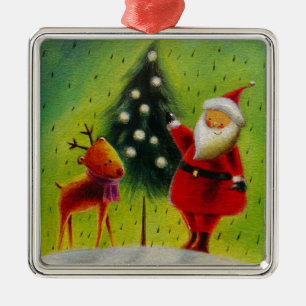 Santa and his Reindeer Metal Tree Decoration