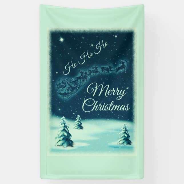 Santa and his Reindeers Christmas Night Sky Banner (Vertical)