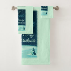 Santa and his Reindeers Christmas Night Sky Bath Towel Set