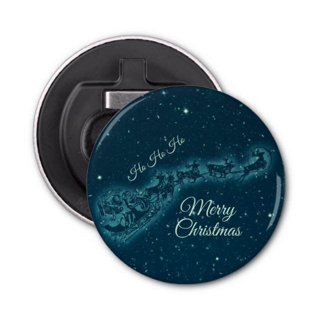 Santa and his Reindeers Christmas Night Sky Bottle Opener (Front)