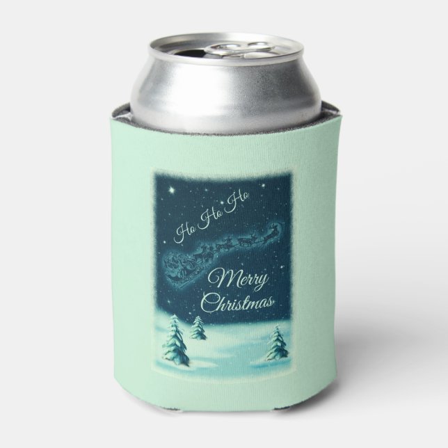 Santa and his Reindeers Christmas Night Sky Can Cooler (Can Front)