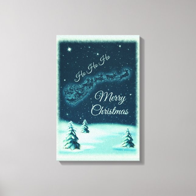 Santa and his Reindeers Christmas Night Sky Canvas Print (Front)