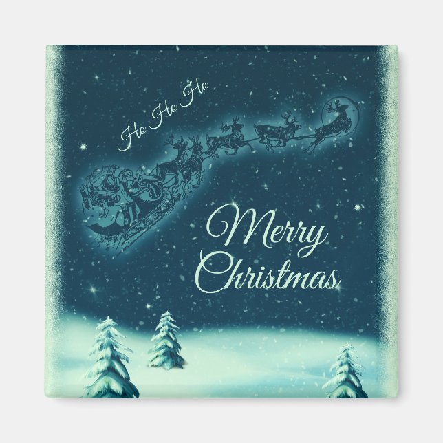 Santa and his Reindeers Christmas Night Sky Magnet (Front)