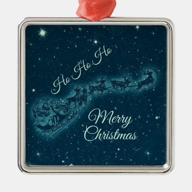 Santa and his Reindeers Christmas Night Sky Metal Tree Decoration (Front)