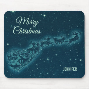 Santa and his Reindeers Christmas Night Sky Mouse Mat