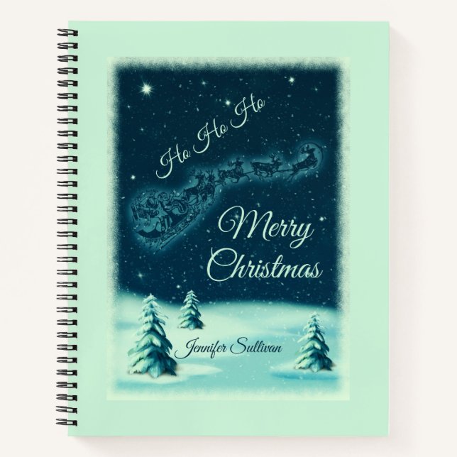 Santa and his Reindeers Christmas Night Sky Notebook (Front)