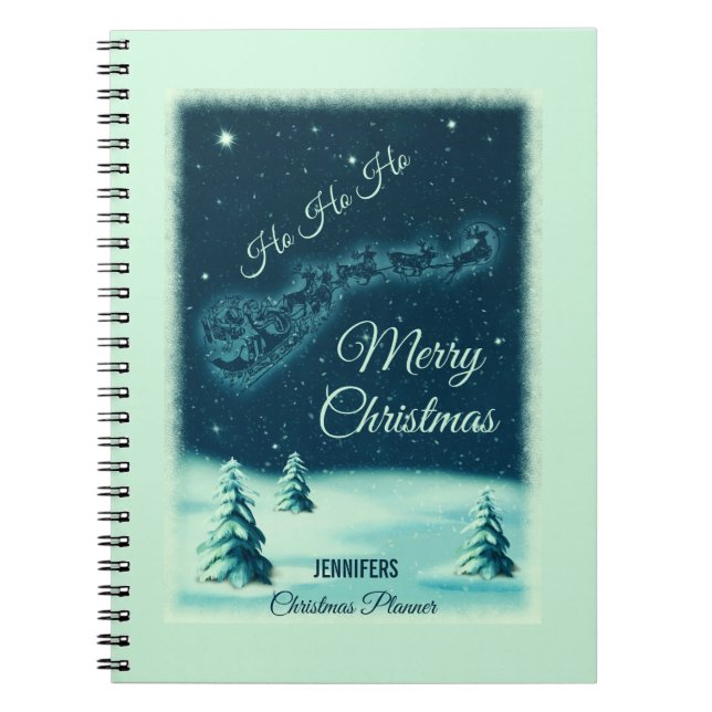 Santa and his Reindeers Christmas Night Sky Notebook (Front)