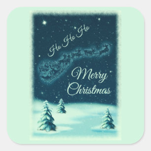 Santa and his Reindeers Christmas Night Sky Square Sticker