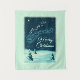 Santa and his Reindeers Christmas Night Sky Tapestry