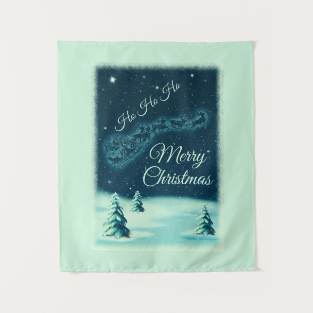 Santa and his Reindeers Christmas Night Sky Tapestry (Front)