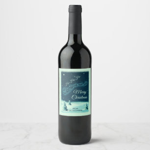 Santa and his Reindeers Christmas Night Sky Wine Label