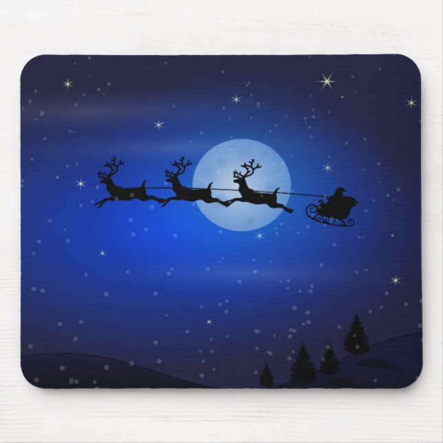 Santa and his reindeers flying at night mouse mat (Front)