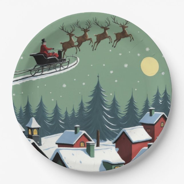 Santa and His Sleigh Paper Plate (Front)