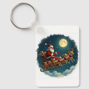 Santa And His Sleigh Pulled By Chihuahua Crew Key Ring