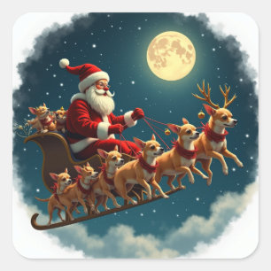Santa And His Sleigh Pulled By Chihuahua Crew Square Sticker