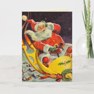 Santa and his space car holiday card