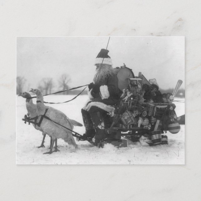 Santa and His Turkey Reindeer Holiday Postcard (Front)