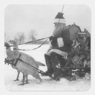 Santa and His Turkey Reindeer Square Sticker