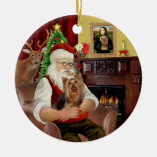Santa and his Yorkie 7 Ceramic Tree Decoration