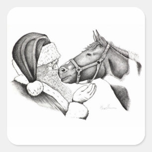 Santa-and-Horse- Square Sticker