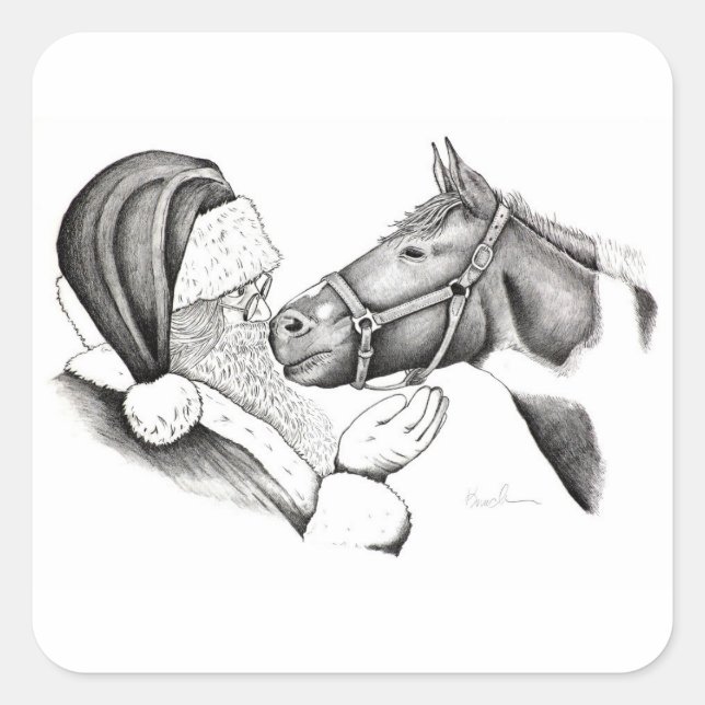 Santa-and-Horse- Square Sticker (Front)