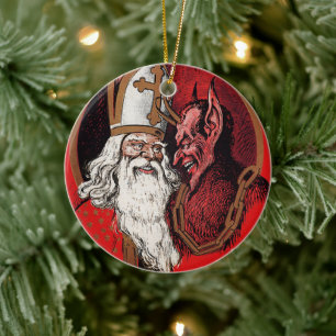 Santa and Krampus Ceramic Tree Decoration