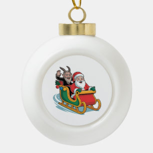 Santa and Krampus Evil Dark Christmas Horror Xmas  Ceramic Ball Christmas Ornament