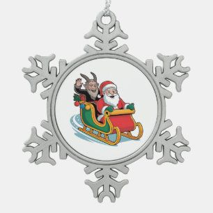 Santa and Krampus Evil Dark Christmas Horror Xmas  Snowflake Pewter Christmas Ornament