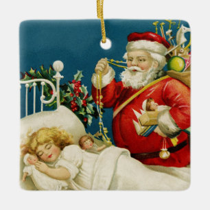 Santa and Little Sleeping Girl Christmas Ceramic Tree Decoration