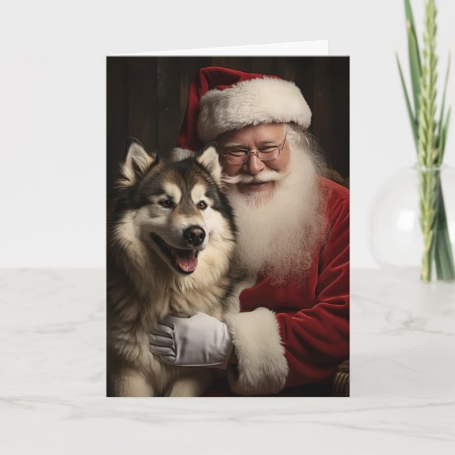 Santa and Malamute Holiday Card (Front)
