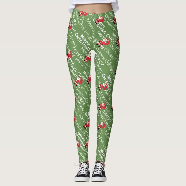 Santa and Merry Christmas graphic Leggings (Front)