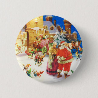 Santa and Mrs. Claus at the North Pole 6 Cm Round Badge