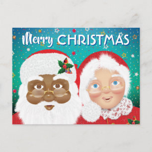 Santa and Mrs Claus Biracial Christmas Holiday Postcard