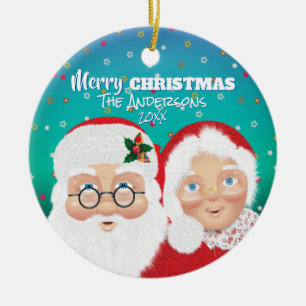 Santa and Mrs Claus Christmas Holiday Ceramic Tree Decoration