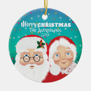 Santa and Mrs Claus Christmas Holiday Ceramic Tree Decoration