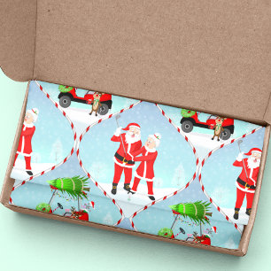 Santa And  Mrs. Claus Golfing Ogee Pattern Tissue Paper