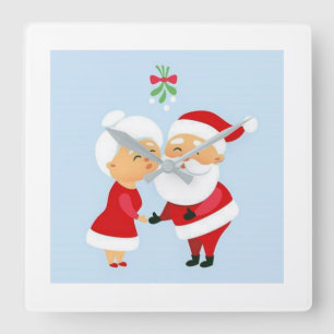 "SANTA AND MRS. CLAUS KISSING" CHRISTMAS CLOCK