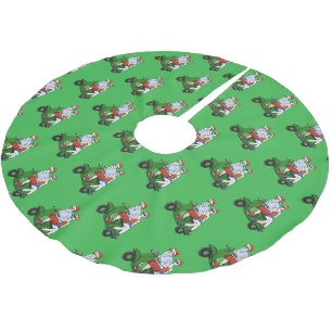 Santa and Mrs. Claus riding a scooter Brushed Polyester Tree Skirt