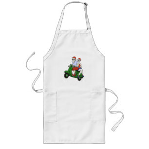 Santa and Mrs. Claus riding a scooter Long Apron