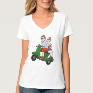 Santa and Mrs. Claus riding a scooter T-Shirt