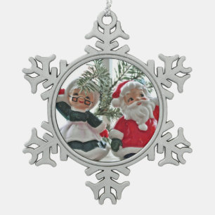 Santa and Mrs. Claus Snowflake Pewter Christmas Ornament