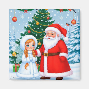 Santa And Mrs Claus Standing Beside Christmas Tree Magnet