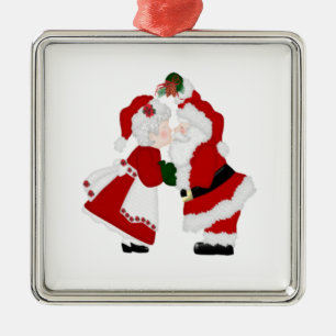 Santa and Mrs Clause kissing ornament