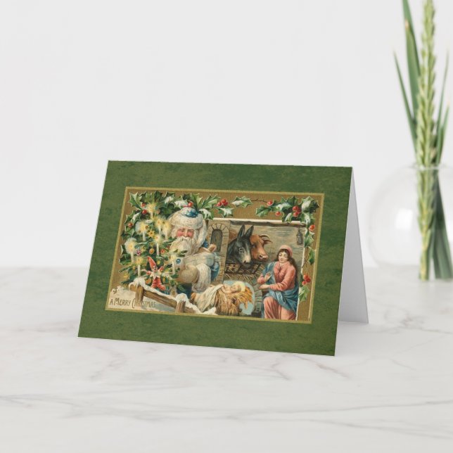 Santa and Nativity Scene Holiday Card (Front)
