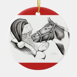 Santa and Pinto Horse Ceramic Tree Decoration