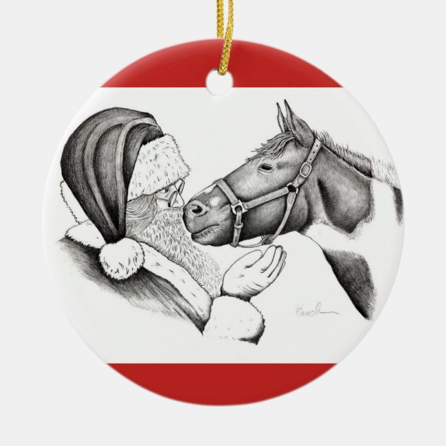 Santa and Pinto Horse Ceramic Tree Decoration (Front)