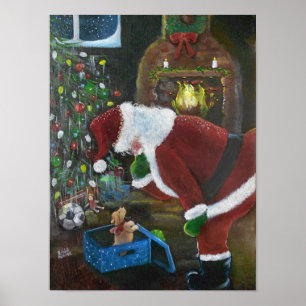 Santa and puppy, Christmas Eve Poster