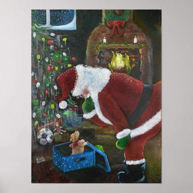 Santa and puppy, Christmas Eve Poster (Front)